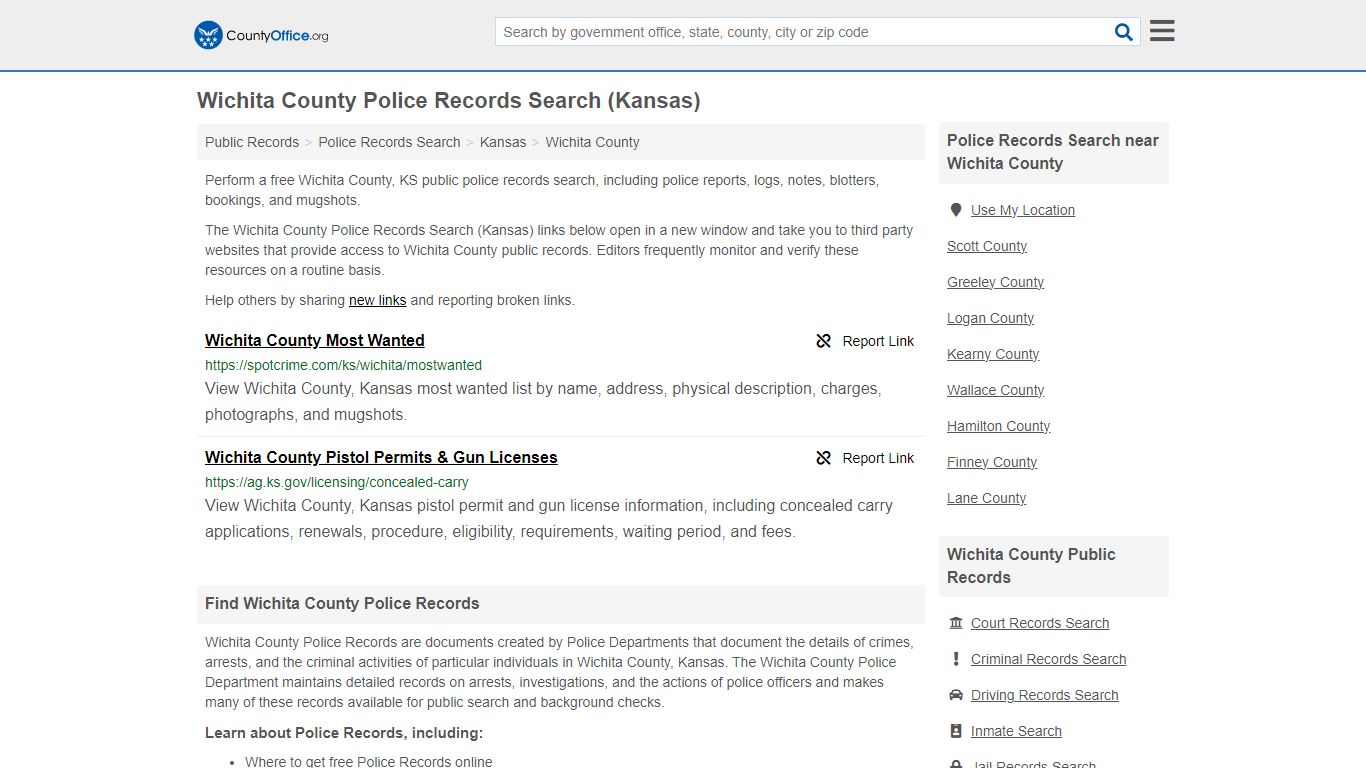 Police Records Search - Wichita County, KS (Accidents & Arrest Records)